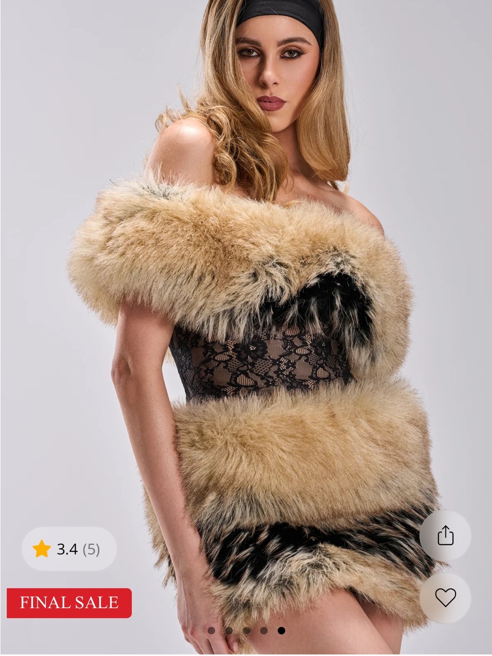 AKIRA Tan & Black Faux Fur Lace Mini Dress - Picture 6 of 16
